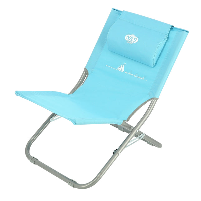 Blue Beach Chair with Pillow, Foldable, Lightweight