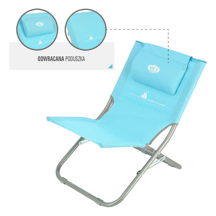 Blue Beach Chair with Pillow, Foldable, Lightweight