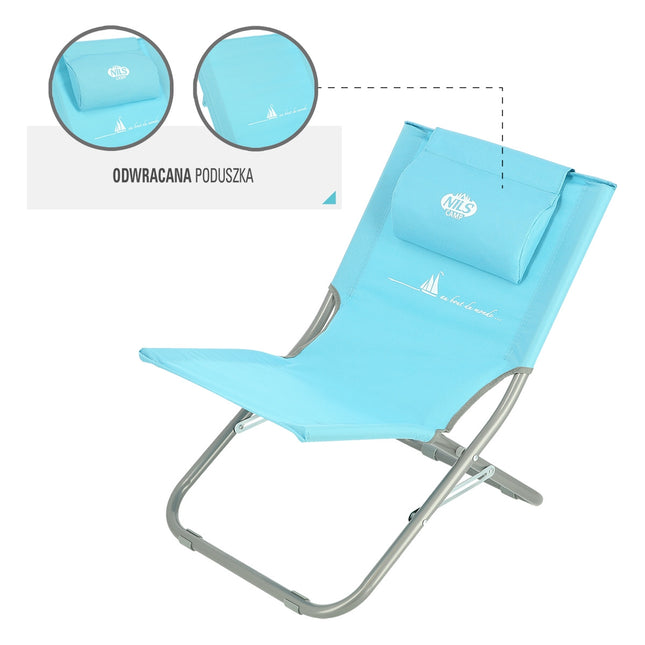 Blue Beach Chair with Pillow, Foldable, Lightweight