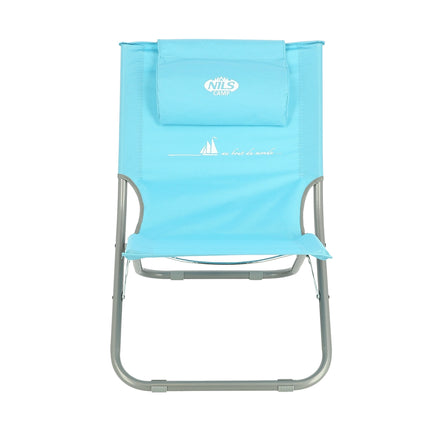 Blue Beach Chair with Pillow, Foldable, Lightweight