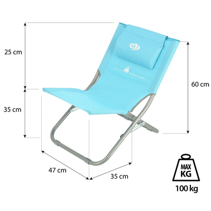 Blue Beach Chair with Pillow, Foldable, Lightweight