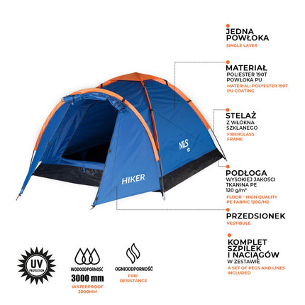 Blue Camping Tent for Hikers, 2-Person Capacity