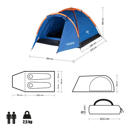 Blue Camping Tent for Hikers, 2-Person Capacity