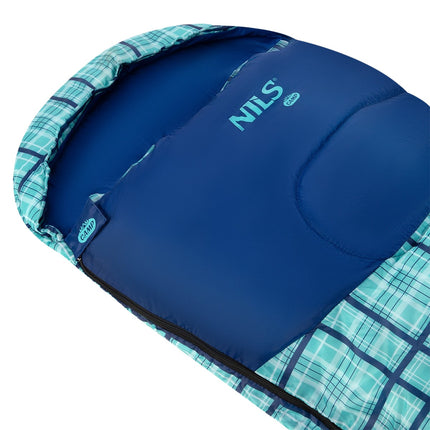 Blue Chequered Sleeping Bag, Lightweight, Compact