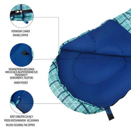 Blue Chequered Sleeping Bag, Lightweight, Compact