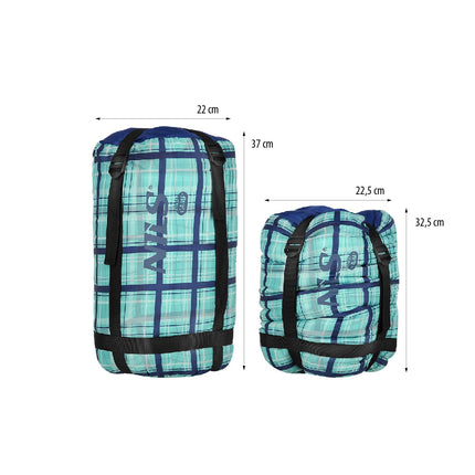 Blue Chequered Sleeping Bag, Lightweight, Compact