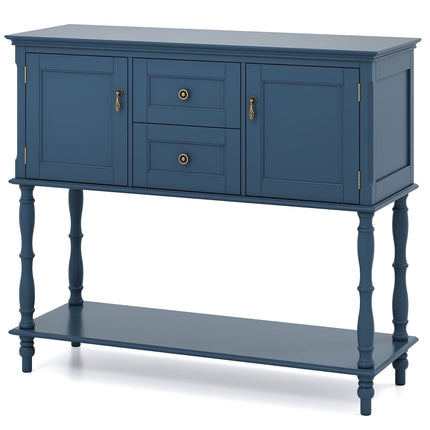 Blue Console Table with 2 Drawers, Cabinets & Shelf