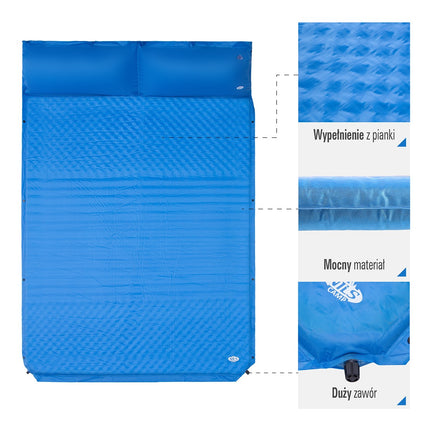 Blue Double Self-Inflating Mat with Pillow, Camping