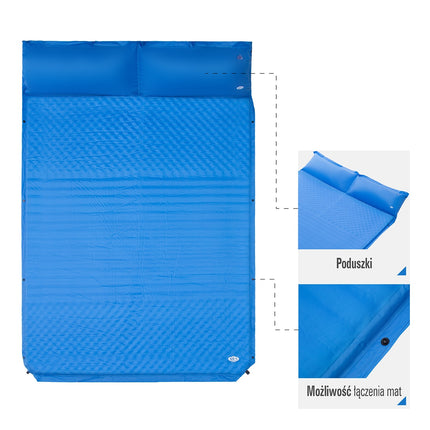 Blue Double Self-Inflating Mat with Pillow, Camping