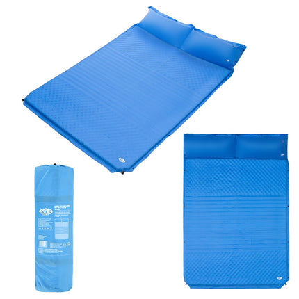 Blue Double Self-Inflating Mat with Pillow, Camping