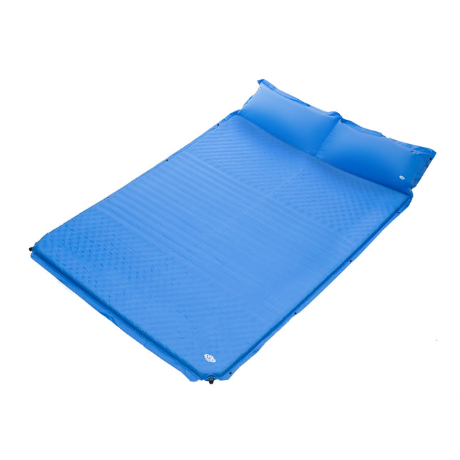 Blue Double Self-Inflating Mat with Pillow, Camping