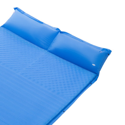 Blue Double Self-Inflating Mat with Pillow, Camping