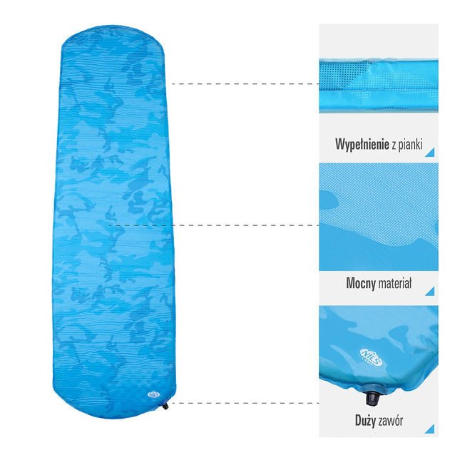 Blue Self-Inflating Camping Mat, Compact & Portable