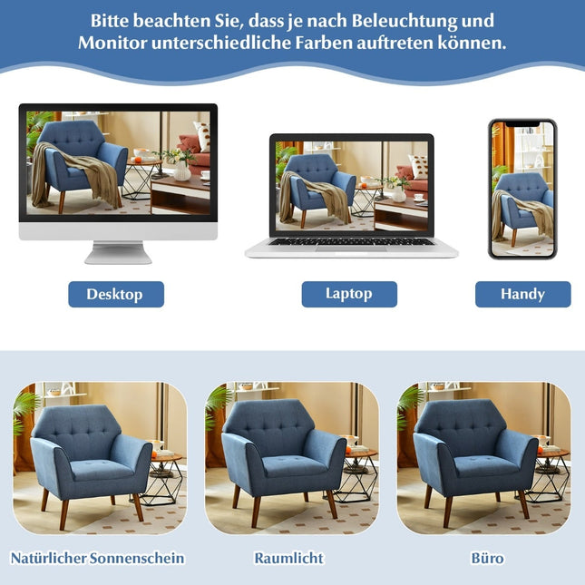 Blauwe gestoffeerde fauteuil met poten van rubberhout, 76x74x84 cm