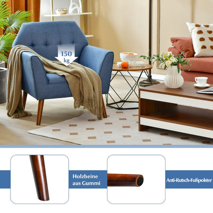 Blue Upholstered Lounge Chair with Rubberwood Legs, 76x74x84 cm