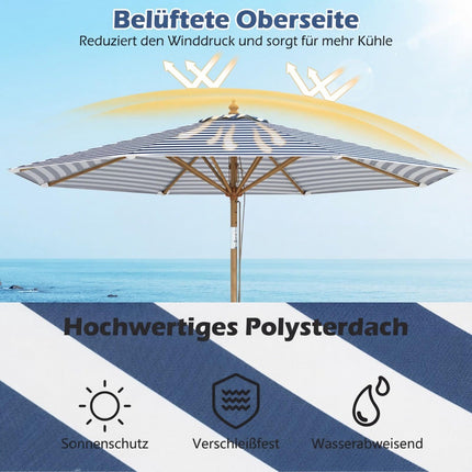 Blue & White Striped Patio Umbrella, 270cm, Adjustable Angle