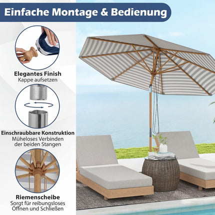 Blue & White Striped Patio Umbrella, 270cm, Adjustable Angle