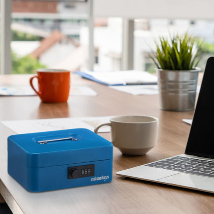 Blue cash drawer with combination lock