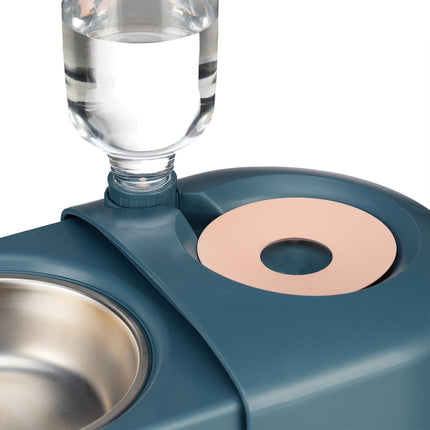 Blue food bowl with water dispenser