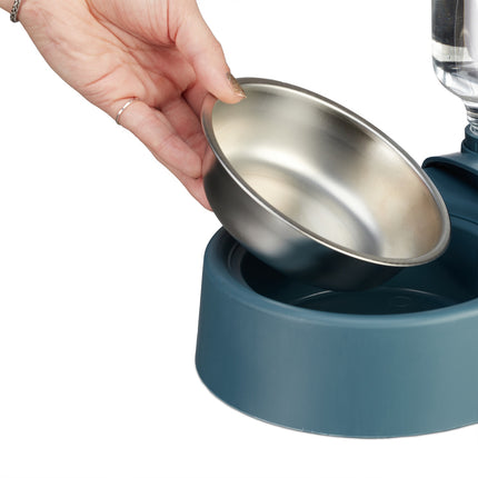 Blue food bowl with water dispenser