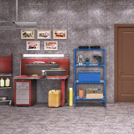 Blue sturdy shelves with 4 levels