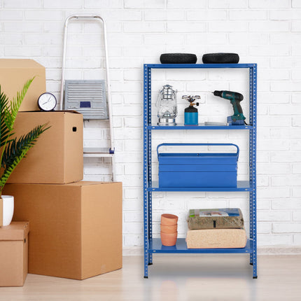 Blue sturdy shelves with 4 levels