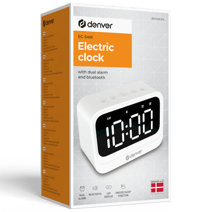 Bluetooth Alarm Clock with Speaker, Dual Alarms, White