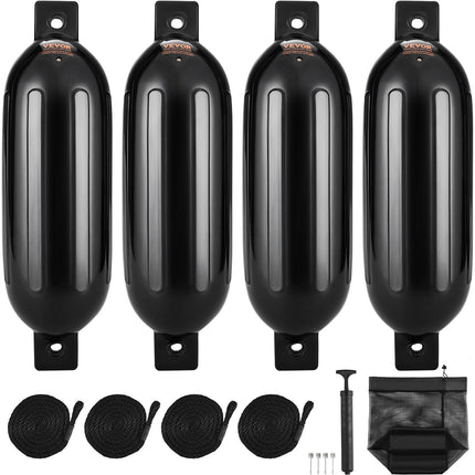 Boat Fenders Set of 4, 8.5 x 26 in, PVC, Pump