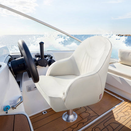 Boat Seat, Captain Bucket, Low-Back, Waterproof PVC, White