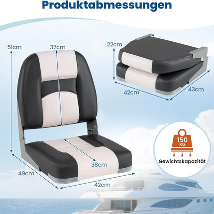 Boat Seats Set of 2, Foldable, PVC Leather, 7cm Cushion