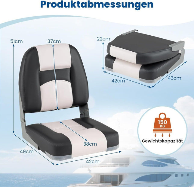 Boat Seats Set of 2, Foldable, PVC Leather, 7cm Cushion