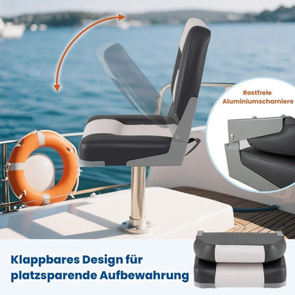 Boat Seats Set of 2, Foldable, PVC Leather, 7cm Cushion