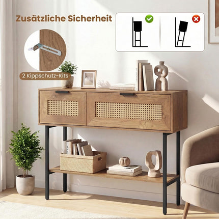 Boho Console Table with 2 Shelves & Open Storage, Natural