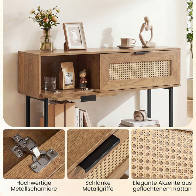 Boho Console Table with 2 Shelves & Open Storage, Natural