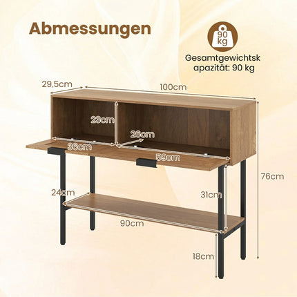 Boho Console Table with 2 Shelves & Open Storage, Natural