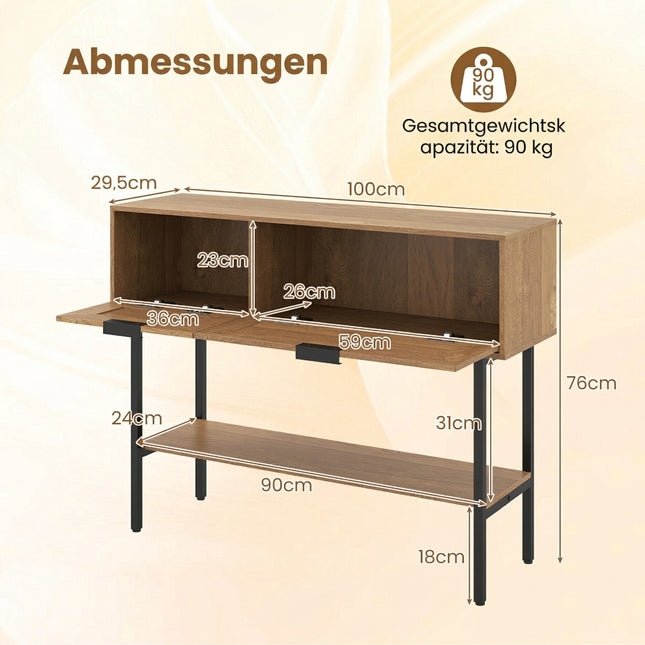 Boho Console Table with 2 Shelves & Open Storage, Natural