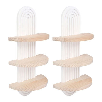 Boho Floating Wall Shelf Set, 2pc Pine, White/Brown