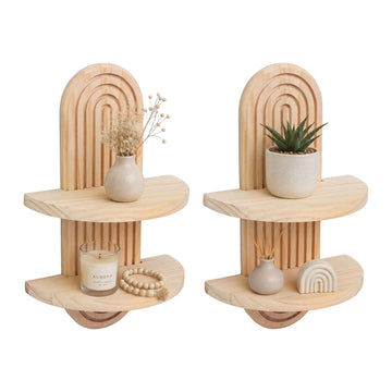Boho Floating Wall Shelves, 2pc Set – Pine, Light Brown