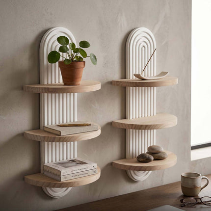 Boho Floating Wall Shelves, 2pc Set – Pine, Light Brown