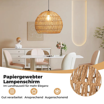 Boho Pendant Light, Adjustable Height, Paper Shade