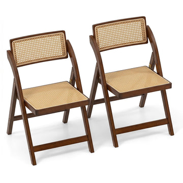 Boho Rattan Folding Chairs, Bamboo Frame, Set of 2