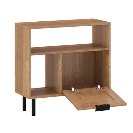 Boho Rattan Nightstand with Storage Shelf & Metal Legs