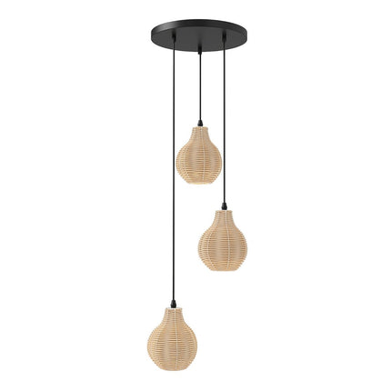 Boho Rattan Pendant Light, 3-Light, Adjustable Height