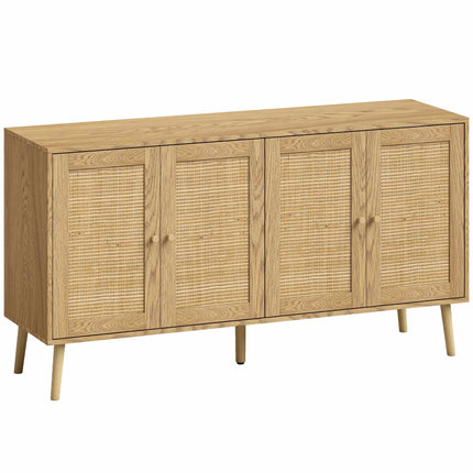 Boho Rattan Sideboard with Adjustable Shelves, Natural Wood