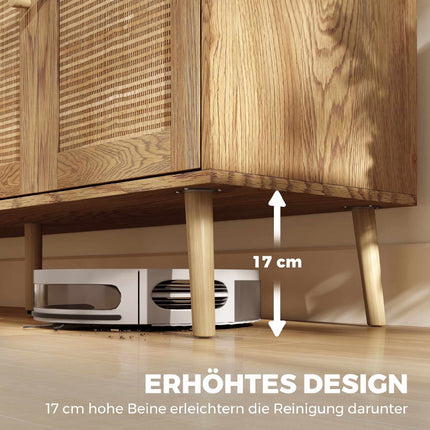 Boho Rattan Sideboard with Adjustable Shelves, Natural Wood