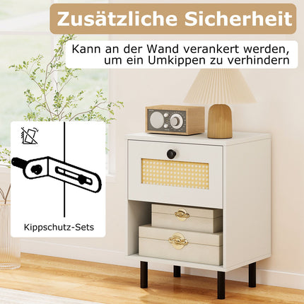Boho Style Nightstand Set with Rattan Drawer, 2 Pieces