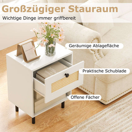 Boho Style Nightstand Set with Rattan Drawer, 2 Pieces