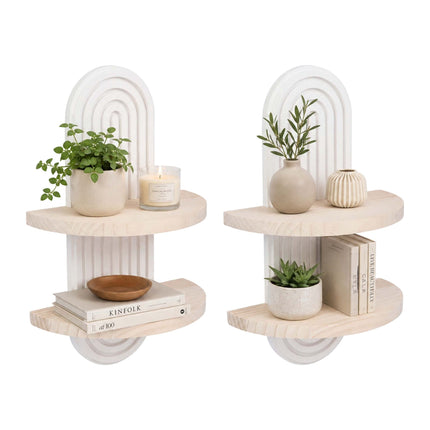 Boho Wall Shelf Set, 2pc – Natural Pine, White/Brown