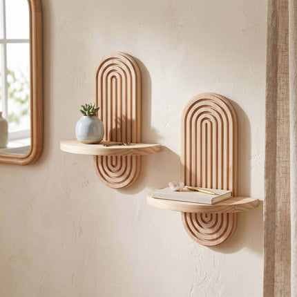 Boho Wall Shelf Set, 2pc - Natural White Pine