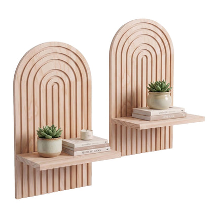 Boho Wall Shelves, Set of 2 – Natural Pine, 35x18x13 cm